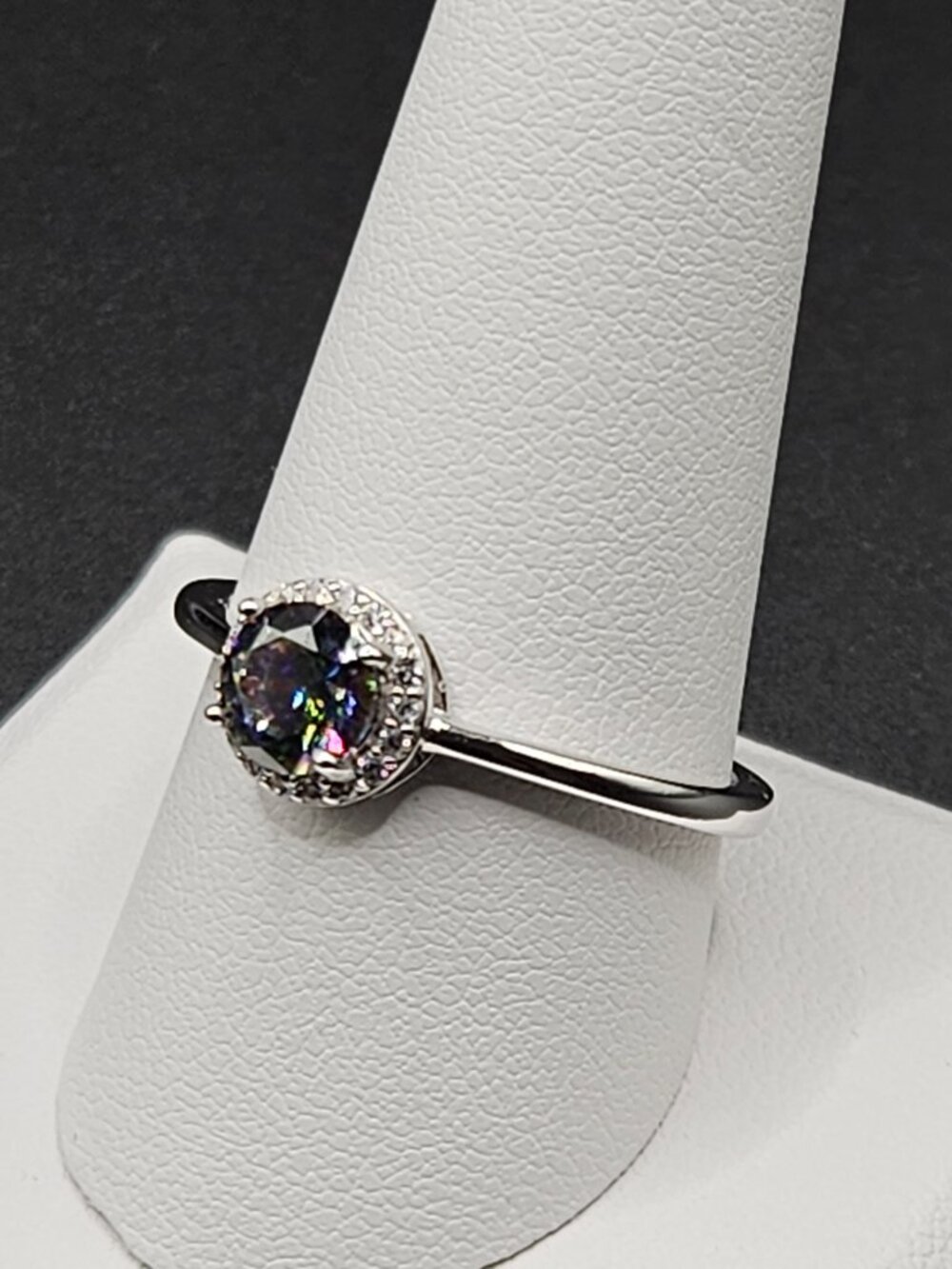 925 Sterling Silver Mystic CZ Moissanite Halo Ring Sz 10 - Picture 2 of 5